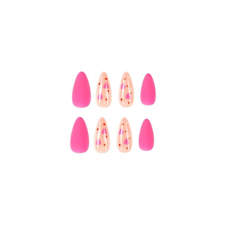 CTTHNBD Press on Nails Almond - Medium Fake Nails with Heart Design - Pink, Matte Full Cove Stick on False Nails for Women 24 Pcs - Image 5